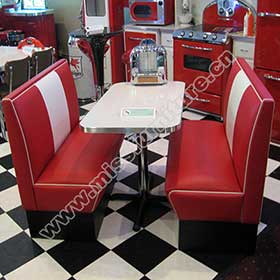 High quality red and white 1950s style retro american diner Bel Air booth seating and white table set