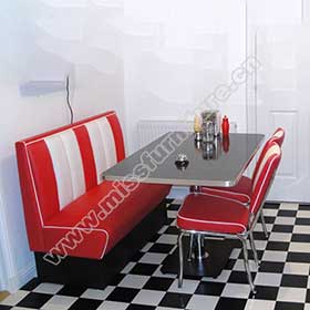 Beautiful red and white booth seating set furniture, midcentury retro diner Bel Air booth seating and Chrome diner chair table set