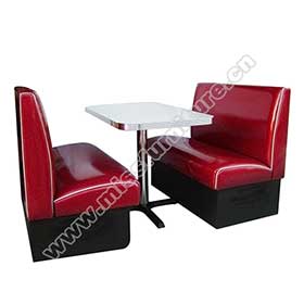 Durable high gloss red PU leather 2 seats single side american Bel Air diner booth couch with retro diner table set furniture