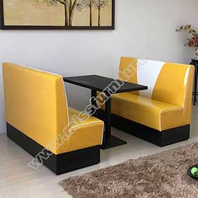 Beautiful high gloss yellow and white vinyl V back 50's retro american diner booth sofas furniture with diner table set-1950s retro diner booth table set M-8144