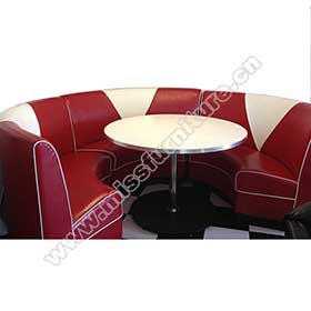 High quality red V back dinette 3/4 circle retro diner booths couch with steel and formican 1950s diner table furniture set