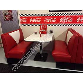 Durable rubby color V back leaather 2 seats long 60s dining room american diner booth sofas with formica retro table set furniture