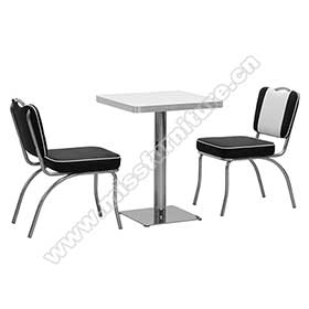 Stripe backrest with handle american style 50s diner chairs and table set, 1950s style 2 seat black and white colour american table and chairs