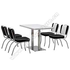 Black and white stripe backrest 1950s retro diner chairs and table set, midcentury stripe 50s retro table and chairs set furniture