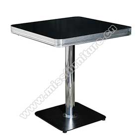 Hot sale 4cm thickness Formica veneer black color table top with glossy table edge and square black color iron table legs 50s cafeteria table-1950s american retro diner table M-8210