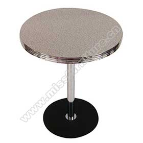 Round gray color Formica laminate table top with aluminium edge, 304 stainless steel round table legs round retro dining room table