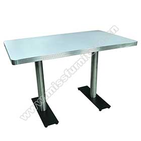 Customize light turquoise color formica laminate table top with aluminium edge and stripe black iron table legs fifties american diner table-1950s american retro diner table M-8214