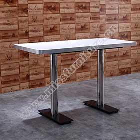 High quality ice white color formican veneer rectangle table top with 2 pieces long stripe black color table legs midcentury american bar table