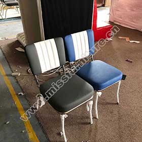 Customize blue/black leather chrome diner chairs, simple seater blue/black with white american 50s diner chrome chairs for sale