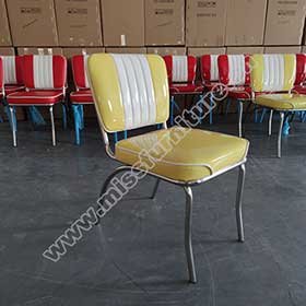 Customize glossy yellow color steel frame with piping american retro restaurant chair, glossy yellow leather american retro diner chair