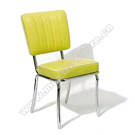 Durable yellow PVC back and thick seat retro dining room chairs, yellow stripe back stainless steel frame american 50's dining room chairs