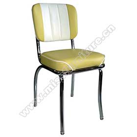 Simple yellow and white stripe back american style 50's gloss chrome kitchen chairs, 3 channeled back 50s american chrome kitchen chairs