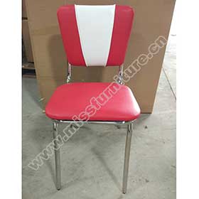 Gloss stainless steel frame with red and white leather V back retro restaurant chairs, with piping V back steel retro restaurant chairs for sale