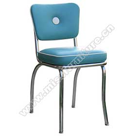 Light blue colour one button back 60s retro dining room chairs, stainless steel frame with middle button back 1960s style retro dining chairs