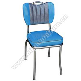 1950s american retro diner chair M-8359-Gloss blue colour handle back midcentury fast food metal retro chairs, have handle backrest gloss leather fast food room 50's metal chairs