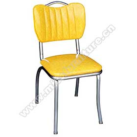 1950s american retro diner chair M-8363-Stripe back with handle yellow leather american style 1950s dinner chairs, steel frame with thin seat 1950s american dinner chairs