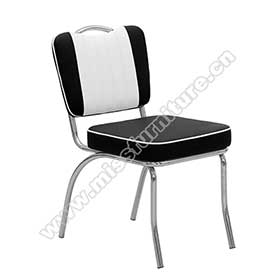 Black and white leather restaurant steel retro 50s dining chairs, stainless steel frame with handle back black leather 50s retro dining chairs