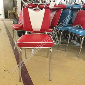 1950s american retro diner chair M-8367-Gloss red and white V back restaurant retro 1950s chrome chairs, restaurant red and white leather with handle 1950s retro dining chairs