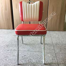 1950s american retro diner chair M-8368-Red pu leather stripe back steel american retro dinette chairs, with handle stainless steel red colour american style 1950s dinette chairs