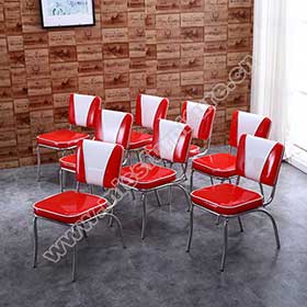 Gloss red leather V backrest coffee room american retro restaurant chairs,  midcentury V back red american style restaurant retro chairs