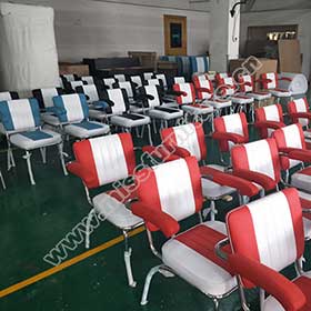 Red and white with armrest restaurant steel 1950's retro dining chairs, comfortable with armrest red retro 1950's restaurant chairs