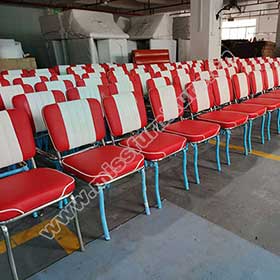 American style midcentury smooth with piping thick seater retro diner chairs, 4 channeled red and white 50s diner chairs gallery-Factory red channeled 50s diner chairs