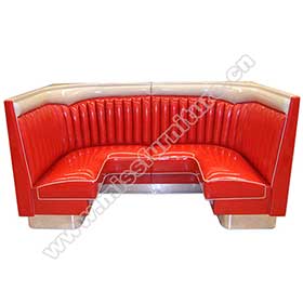 Customize red wave top midcentury retro diner corner booth seating, red wave top with steel footer 6 seat retro 50's corner booth seating