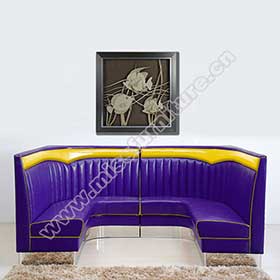 High quality purple U shape retro 1950's corner booth sofas, purple and yellow wave top american style U shape retro corner booth sofas