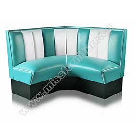 Classic turquoise cafeteria corner retro 50s booth couches, 2 seat stripe backrest 1950s style retro cafeteria and fast food booth couches