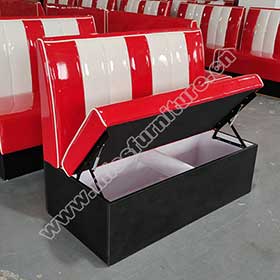 storage retro diner booth seating-Factory produce red and white leather with open seater storage american style retro diner booth seating gallery