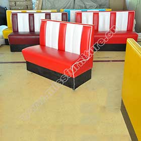 red/blue/yellow diner booth sofas-Customize colorful red/blue/yellow PU leather with stripe back 1950s retro american diner booth sofas gallery