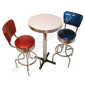 ustomize pure red and blue PVC leather midcentury american diner chrome bar chairs and table set, 50s retro diner bar table and chairs set-<b>1950s american retro bar set M-8603</b>