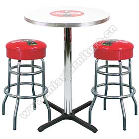 Customize cola red colour retro american dinette round bar table and bar stools set, steel frame retro dinette round barstools and bar table set-<b>1950s american retro bar set M-8606</b>