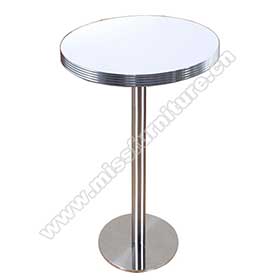 High quality white color Formica laminate and aluminium edge round american bar table,stainless steel table legs 50s american diner bar table-1950s american retro bar table M-8701