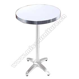 Hotsale ice white Formican laminate with aluminium table edge retro bar table, glossy cross steel table legs high american 50s diner bar table-1950s american retro bar table M-8702