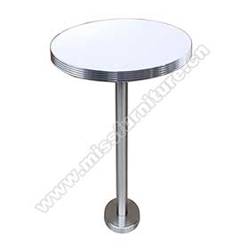 Customize fixed to floor stainless steel table legs with round formica retro diner bar table, fixed to floor steel round 50s retro restaurant bar table-1950s american retro bar table M-8703