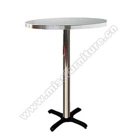 Simple black iron cross table base midcentury american dinette round bar table, 2 seater white fireproof veneer 1950s american dinette bar table-1950s american retro bar table M-8706