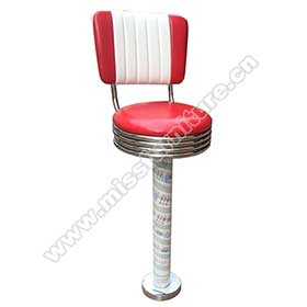 Wholesale red fixed to floor steel 5 channeled fifties retro diner bar chair, dining room red PU leather commercial fifties retro diner bar chairs-1950s american retro bar chair M-8807