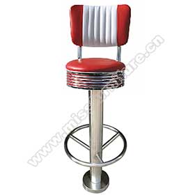 Durable red/black fixed to floor with round footer 50s american club bar stools, stripe back 75/65cm height chrome club american 50s barstols-1950s american retro bar chair M-8808