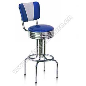 Hotsale steel round rubby/blue V shape backrest 50's retro bar stools, with round footer and V backrest american 50's retro club stools