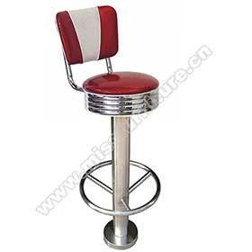 Fixed to floor steel round american style 50s rubby retro club stools, stainless steel round V back fixed to floor retro 50's bar stools furniture