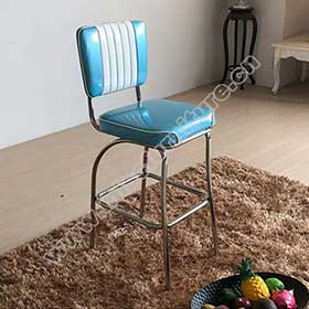 Gross turquoise stripe backrest steel midcentury retro bar stools, turquoise with white stripe american 50s club bar stools furniture for sale