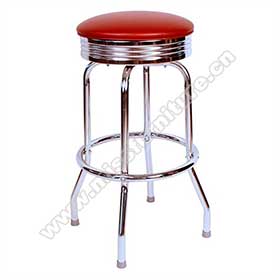 Red PU leather restaurant round chrome retro bar stools, american style vintage gross red round seat chrome retro bar stools furniture