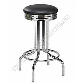 Stainless steel frame black colour round retro bar stools, dining room black seat with round steel footer retro club stools chairs for sale