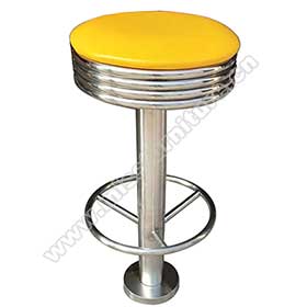 1950s american retro bar chair M-8833-Gross yellow round retro bar stools with footer fixed to floors, gross leather round steel with footer fixed to floor round 50s retro bar stools