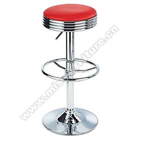 1950s american retro bar chair M-8836-Red round adjustable retro bar stools with chrome baseplate,restaurant red vinyl chrome adjustable seat round 1950's retro bar stools