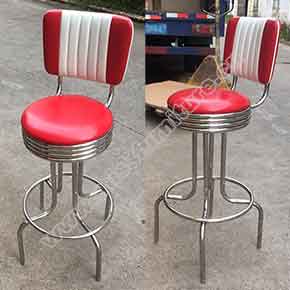 red round 50s retro bar chairs-Customize steel frame with red PU leather seater american 1950's style club round 50s retro bar chairs gallery