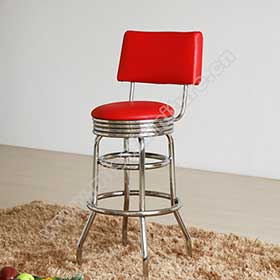 1950s american retro bar chair M-8821-Red leather bent backrest stainless steel round retro 1950's bar stools, round steel red bent backrest american club 1950's retro bar stools