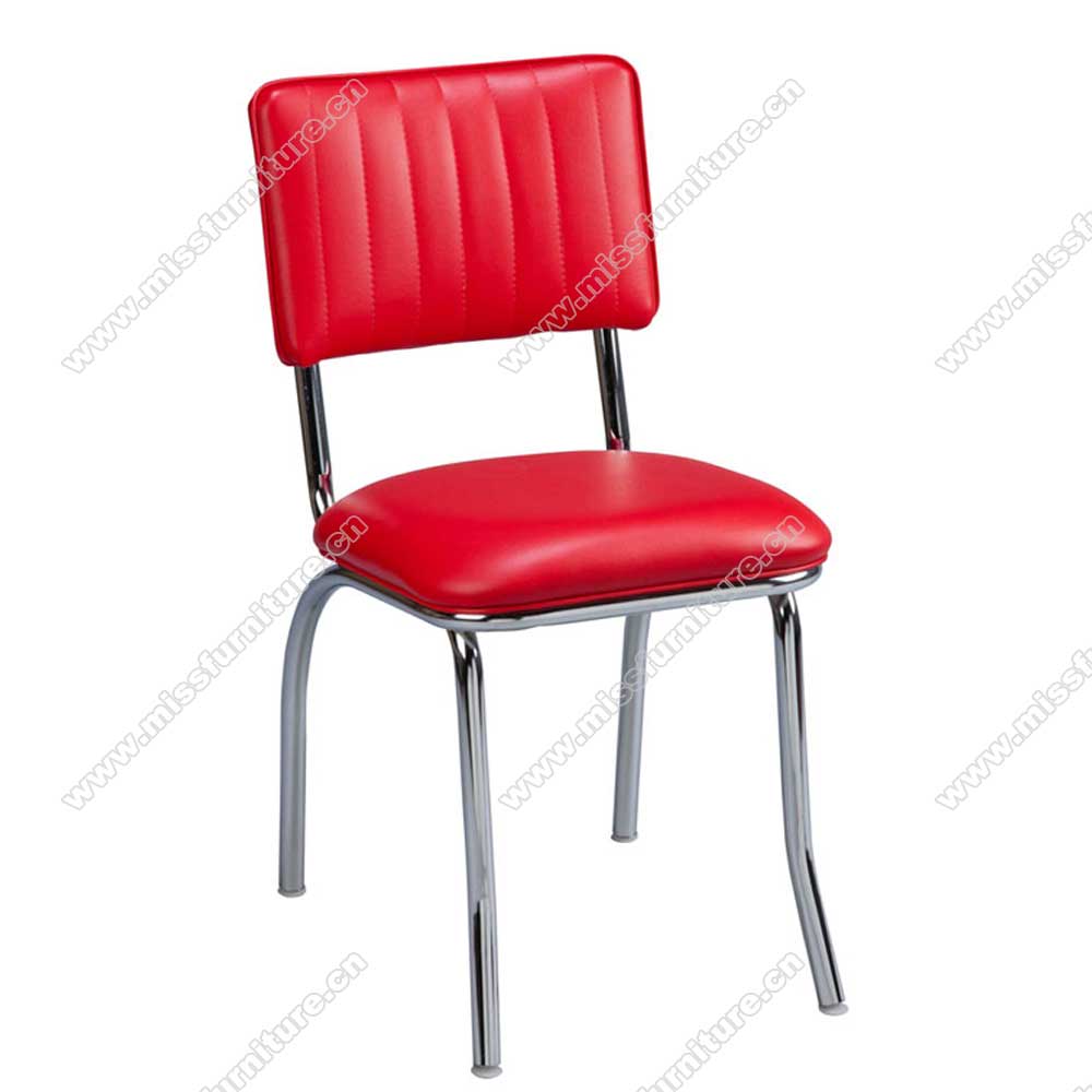 Customize red stripe back and red thin seat american retro dinette chairs, gloss chrome frame 1950s american dinette chairs for sale