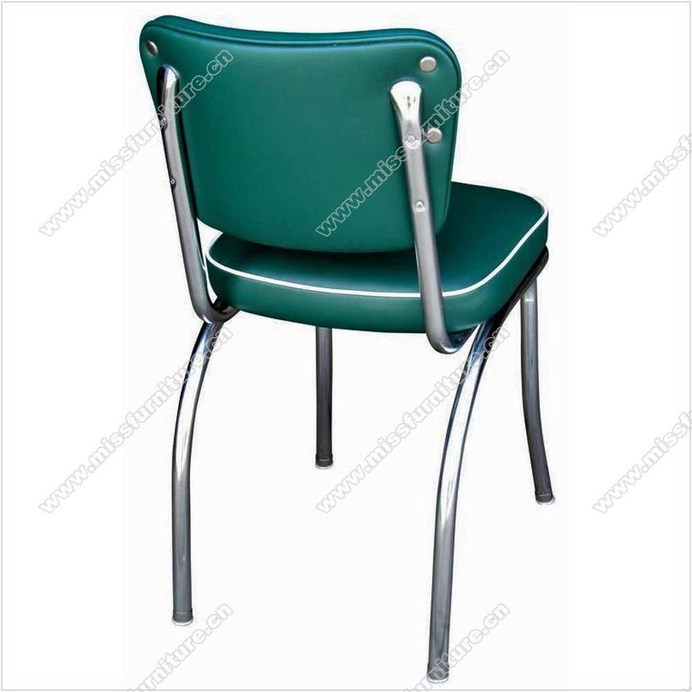 Drak turquoise leather 4 button back vintage chrome restaurant chairs, thick seat with back button retro restaurant chrome chairs, American 1950s style retro diner chair furniture M-8342